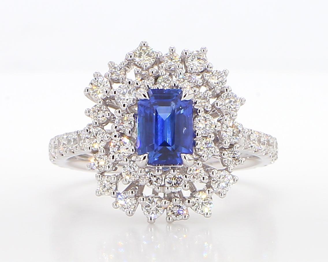Natürlicher blauer strahlender Saphir und weißer Diamant 2,28 Karat TW Gold Cocktail-Ring (Zeitgenössisch) im Angebot