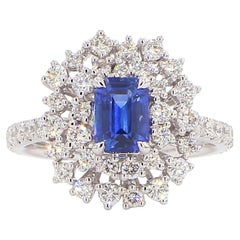 Natural Blue Radiant Sapphire and White Diamond 2.28 Carat TW Gold Cocktail Ring