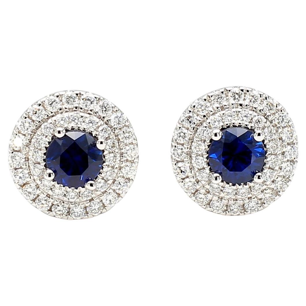 Pendientes de oro con zafiro redondo azul natural y diamante de 1.05 quilates TW