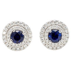 Orecchini con zaffiro rotondo blu naturale e diamante da 1.05 carati TW in oro