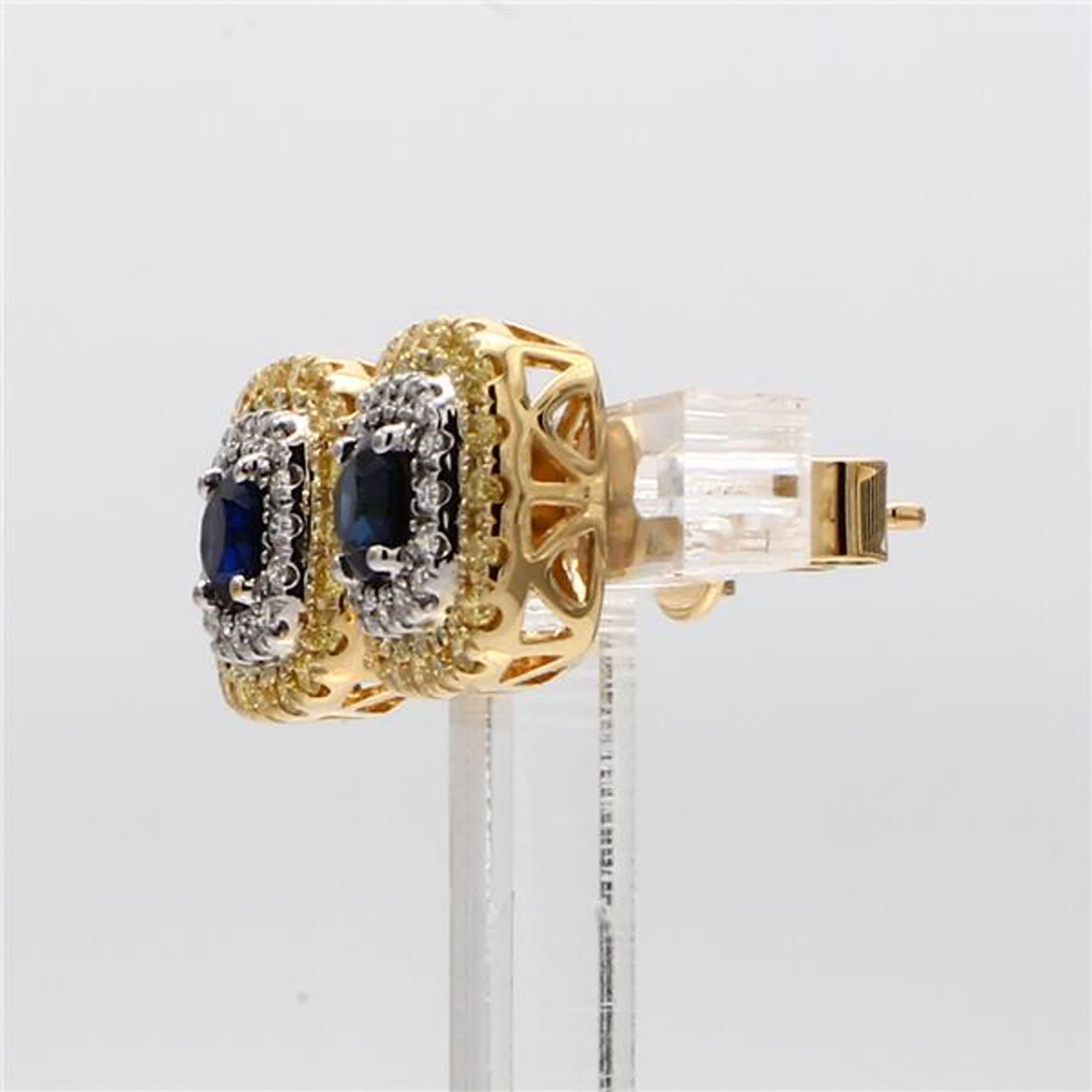 Contemporary Natural Blue Round Sapphire and Diamond 1.20 Carat TW Gold Stud Earrings For Sale