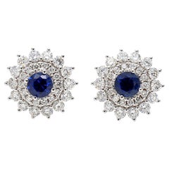 Natürlicher blauer runder Saphir und Diamant 1.46 Karat TW Gold Ohrstecker
