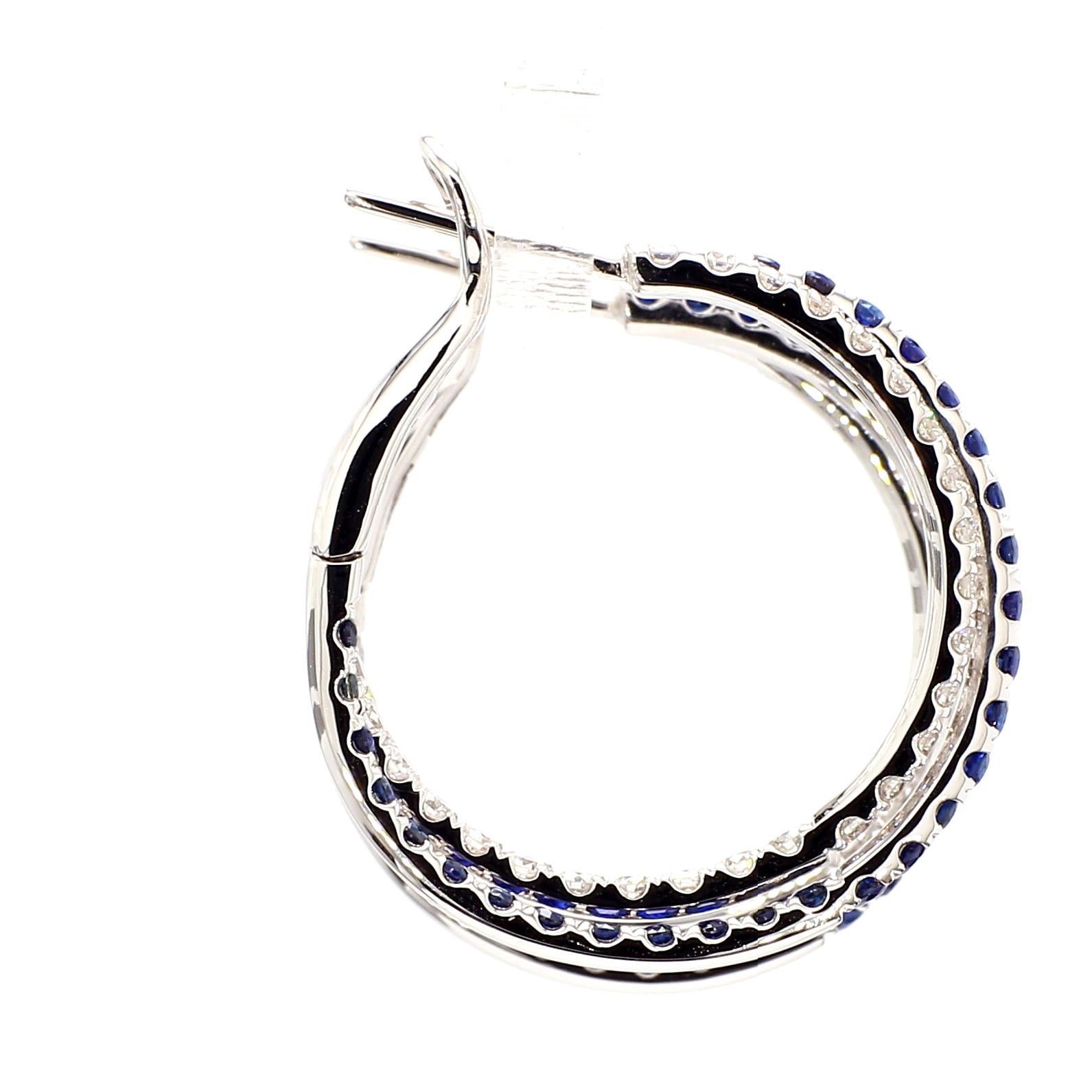 Natürlicher blauer runder Saphir und Diamant 3.09 Karat TW Gold Creolen (Zeitgenössisch) im Angebot