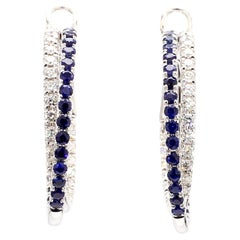 Natürlicher blauer runder Saphir und Diamant 3.09 Karat TW Gold Creolen