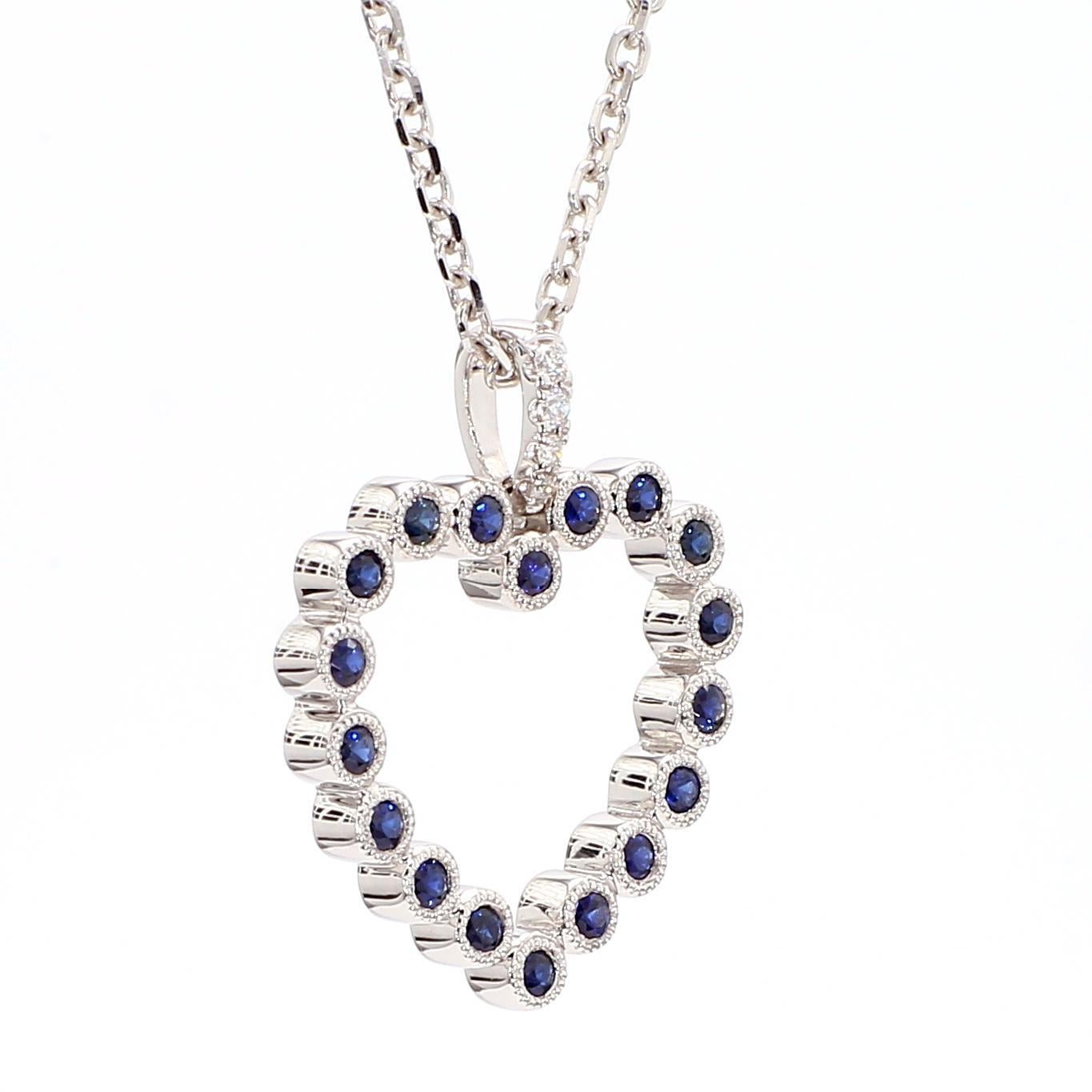 Taglio rotondo Ciondolo a goccia in oro con zaffiro rotondo blu naturale e diamante bianco da 0.37 carati TW in vendita