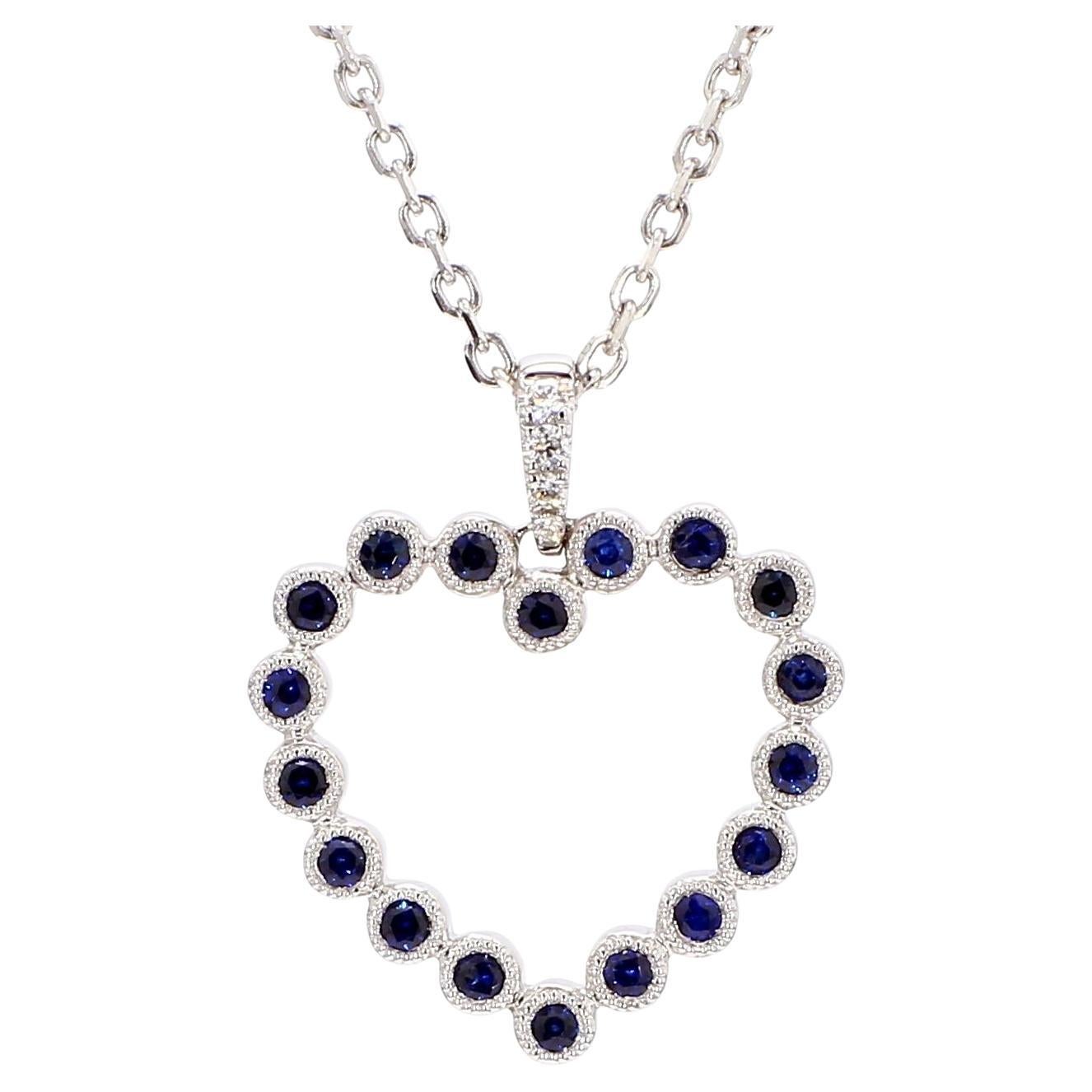 Pendentif en or de 0.37 carat poids total avec saphir rond bleu naturel et diamant blanc