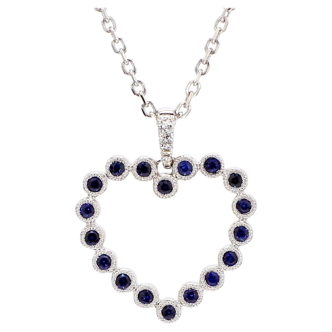 Ciondolo a goccia in oro con zaffiro rotondo blu naturale e diamante bianco da 0.37 carati TW in vendita