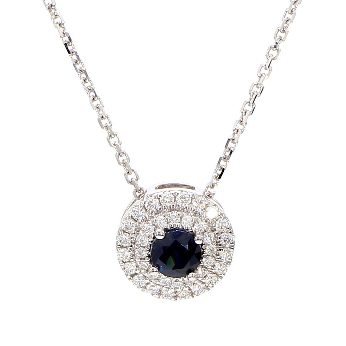 Natural Blue Round Sapphire and White Diamond 0.52 Carat TW Gold Drop Pendant Contemporáneo en venta
