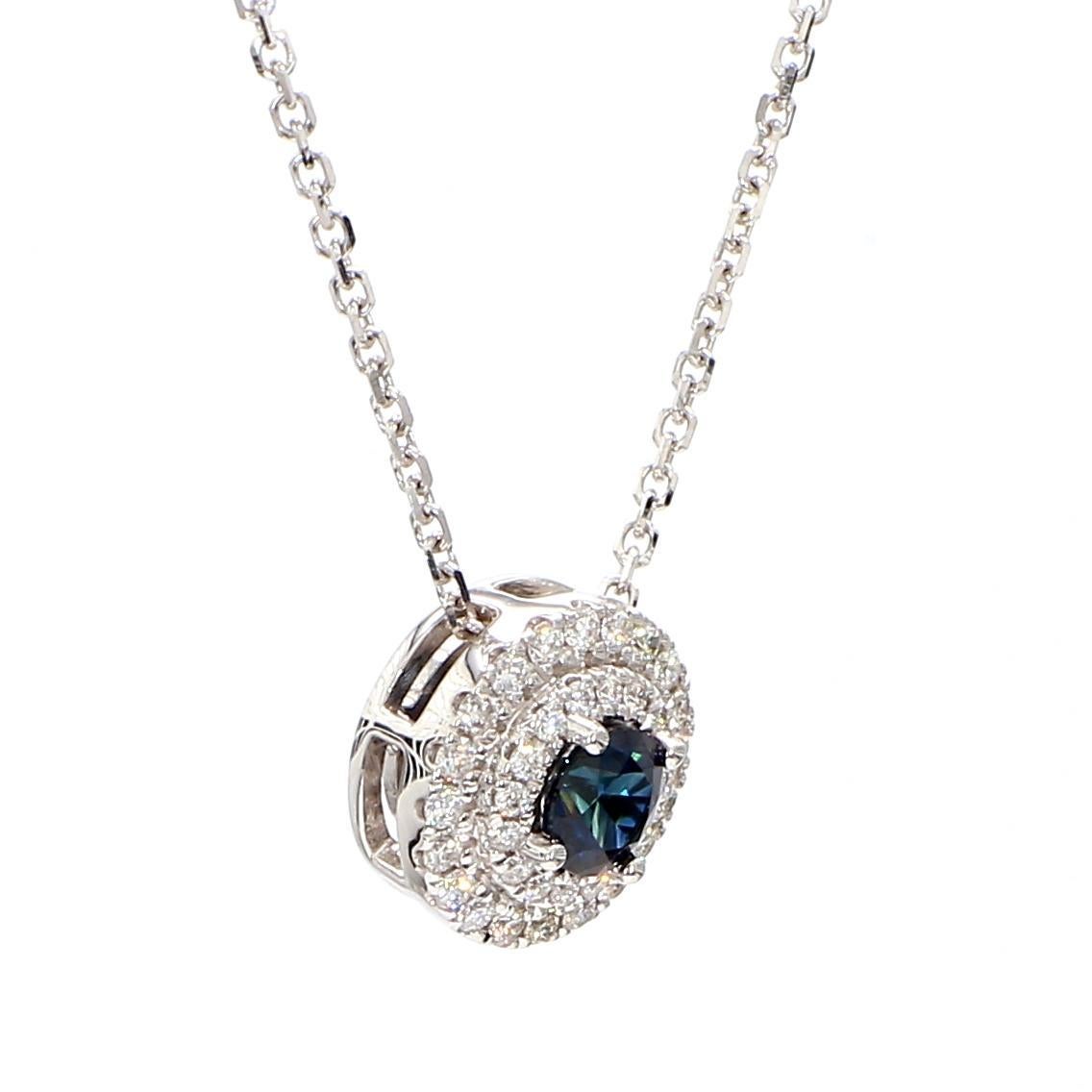Natural Blue Round Sapphire and White Diamond 0.52 Carat TW Gold Drop Pendant Corte redondo en venta
