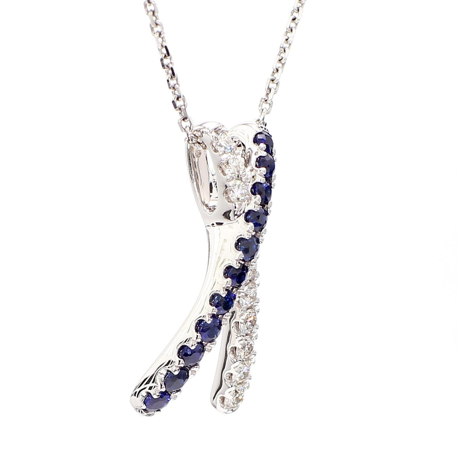 Round Cut Natural Blue Round Sapphire and White Diamond 0.69 Carat TW Gold Drop Pendant For Sale