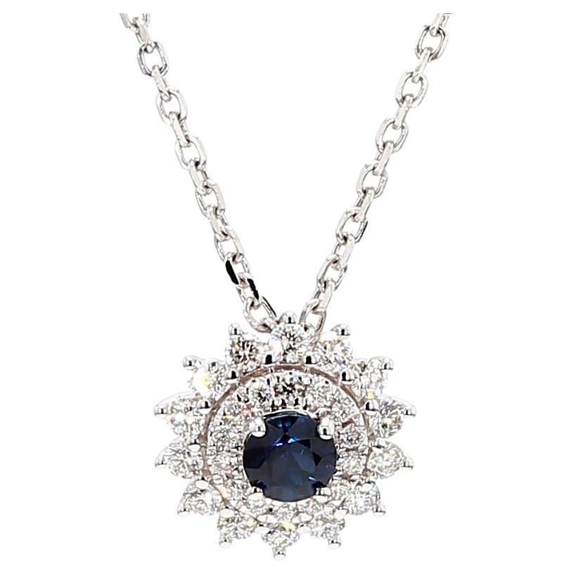 Colgante de gota de oro con zafiro redondo azul natural y diamante blanco de 0.72 quilates TW