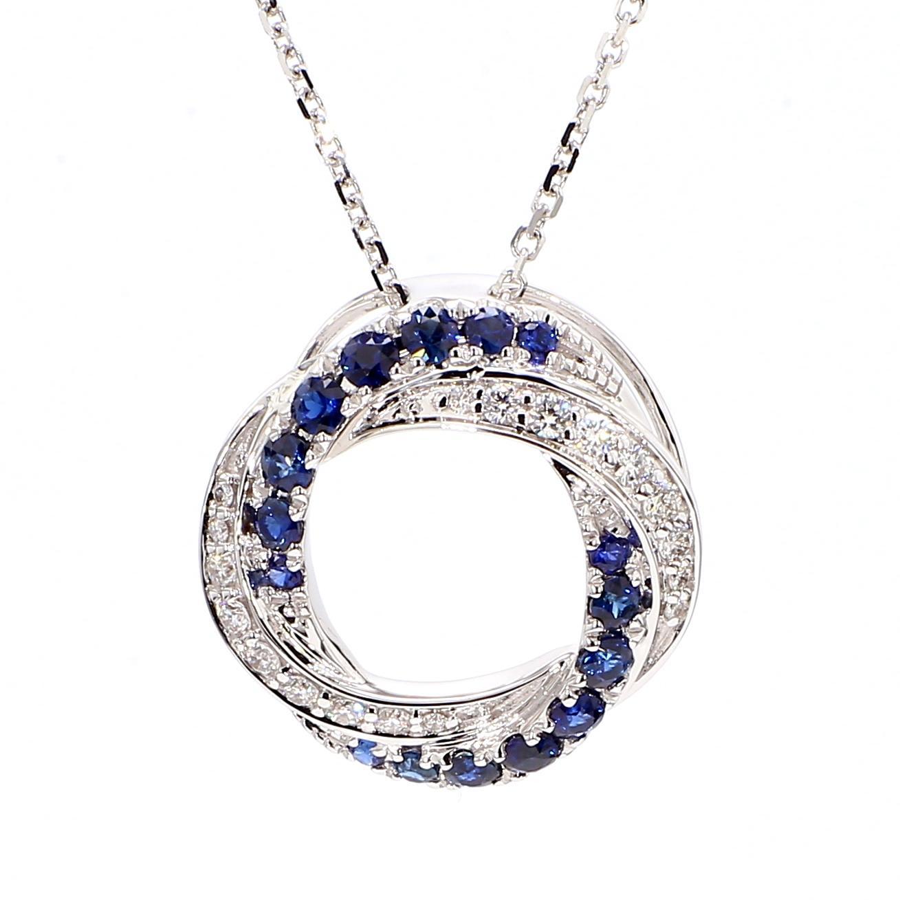Colgante de gota de oro con zafiro redondo azul natural y diamante blanco de 0.78 quilates TW Contemporáneo en venta