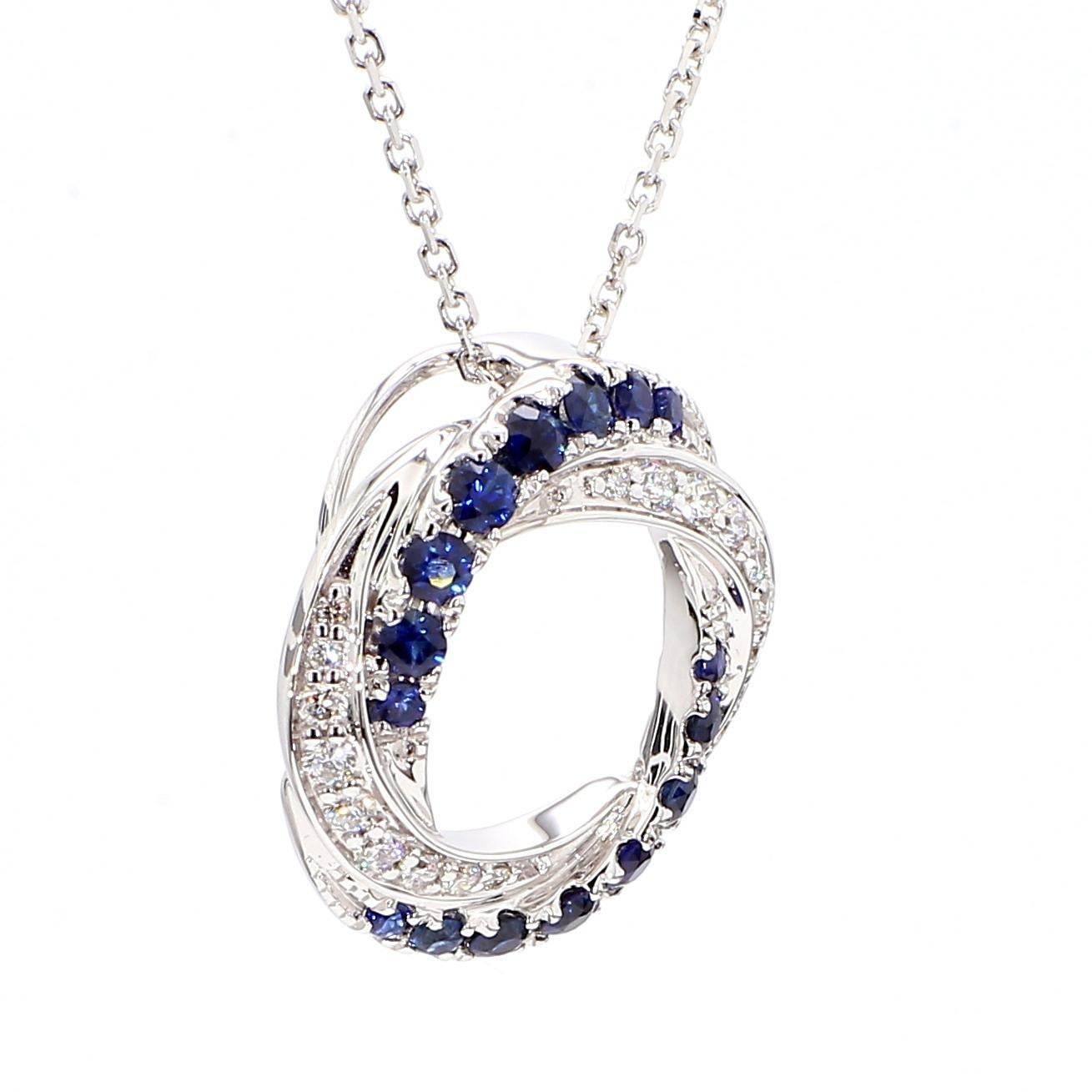 Taille ronde Pendentif en or de 0.78 carat poids total avec saphir rond bleu naturel et diamant blanc en vente