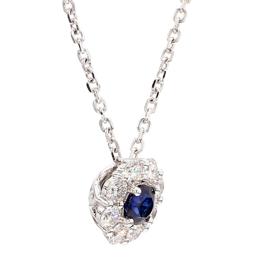 Taille ronde Pendentif en or de 0.88 carat poids total avec saphir rond bleu naturel et diamant blanc en vente
