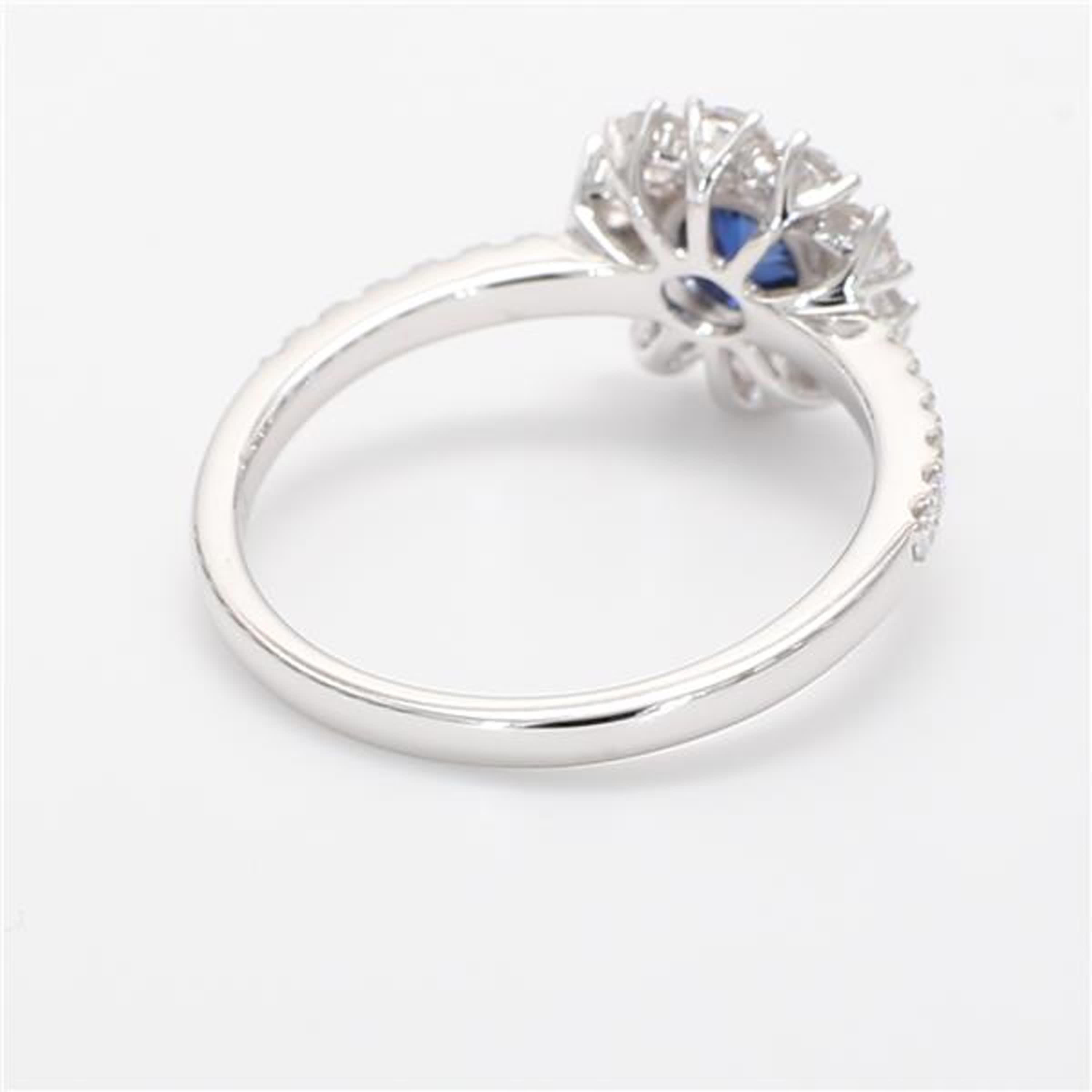 Women's Natural Blue Round Sapphire and White Diamond 1.00 Carat TW White Gold Ring For Sale