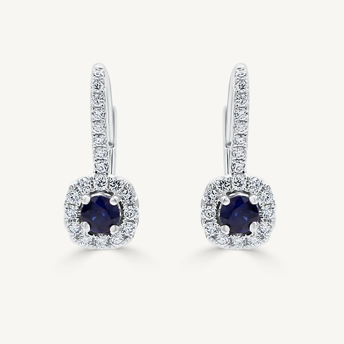 Natural Blue Round Sapphire and White Diamond 1.05 Carat TW Gold Drop Earrings