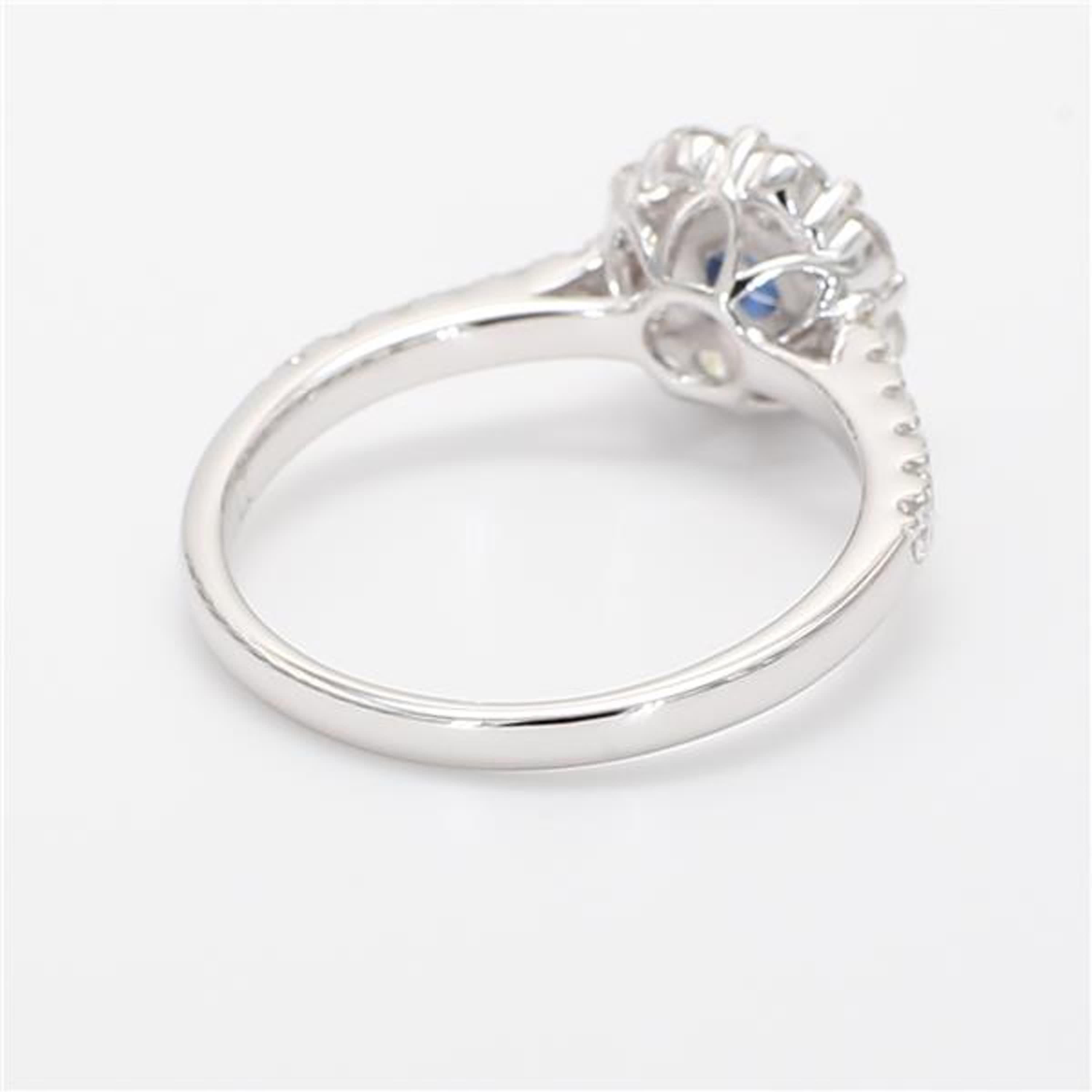 Women's Natural Blue Round Sapphire and White Diamond 1.05 Carat TW White Gold Ring For Sale