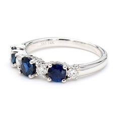 Natural Blue Round Sapphire and White Diamond 1.25 Carat TW Gold Cocktail Ring