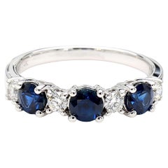 Natural Blue Round Sapphire and White Diamond 1.25 Carat TW Gold Cocktail Ring