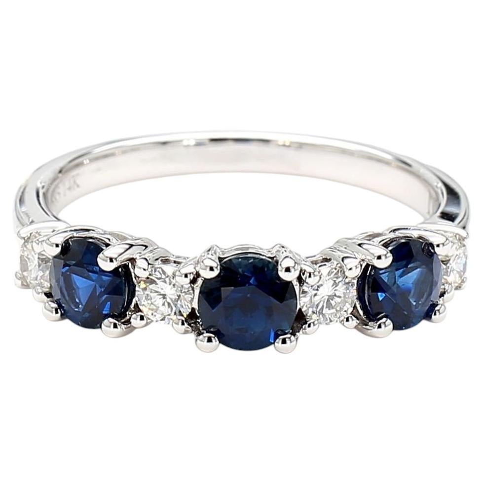 Natural Blue Round Sapphire and White Diamond 1.25 Carat TW Gold Cocktail Ring