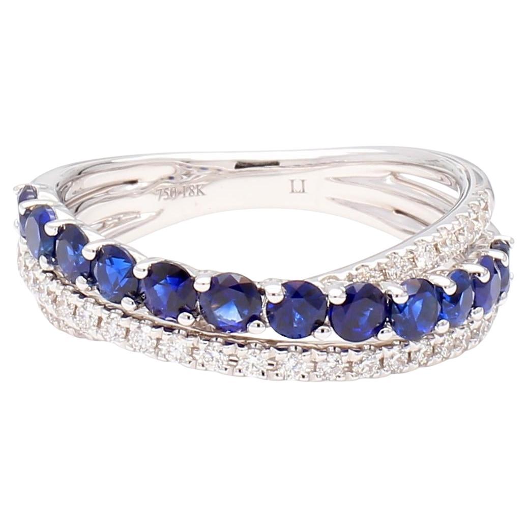 Zafiro redondo azul natural y diamante blanco de 1.30 quilates TW Anillo de oro para cóctel