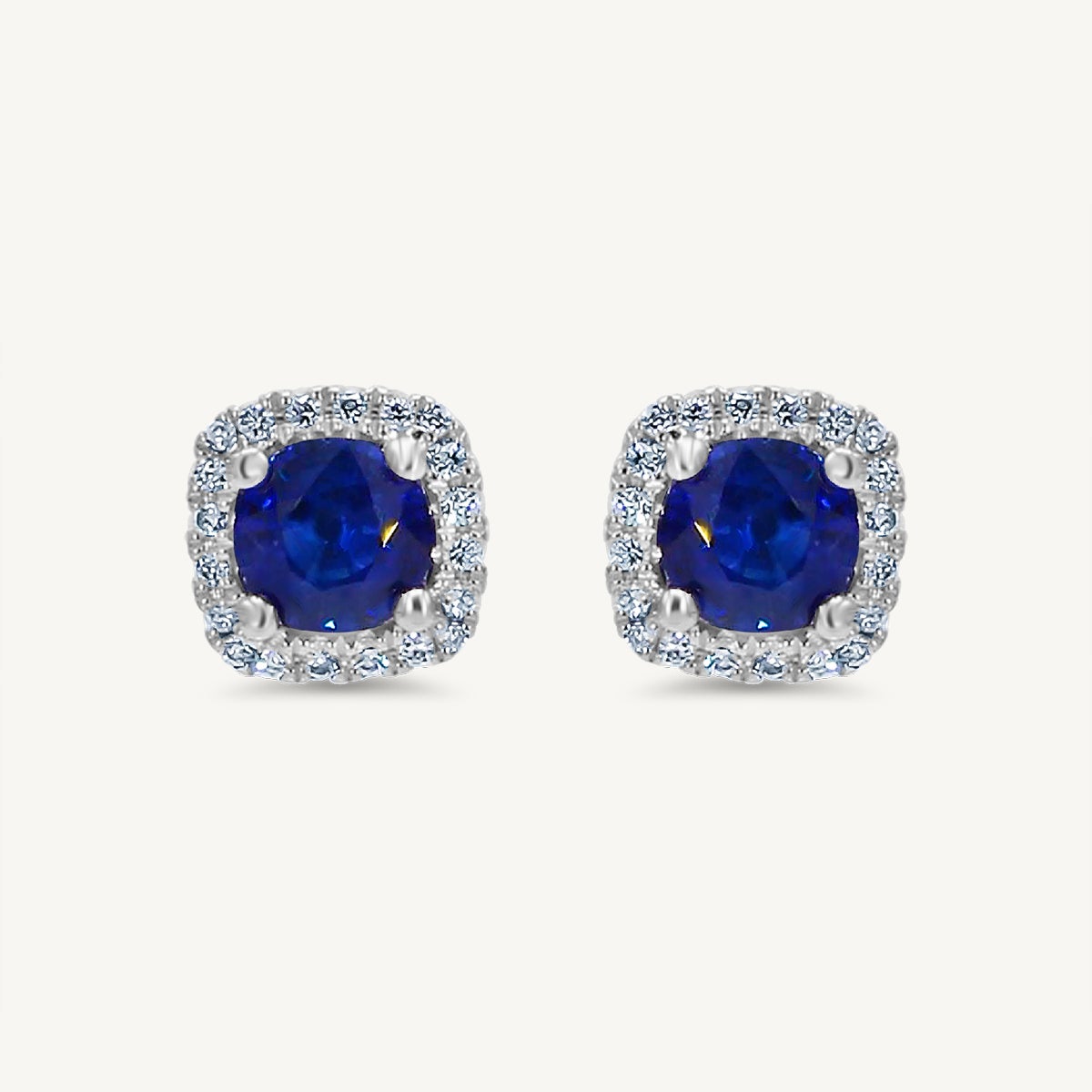 Natural Blue Round Sapphire and White Diamond 1.40 Carat TW Gold Stud Earrings