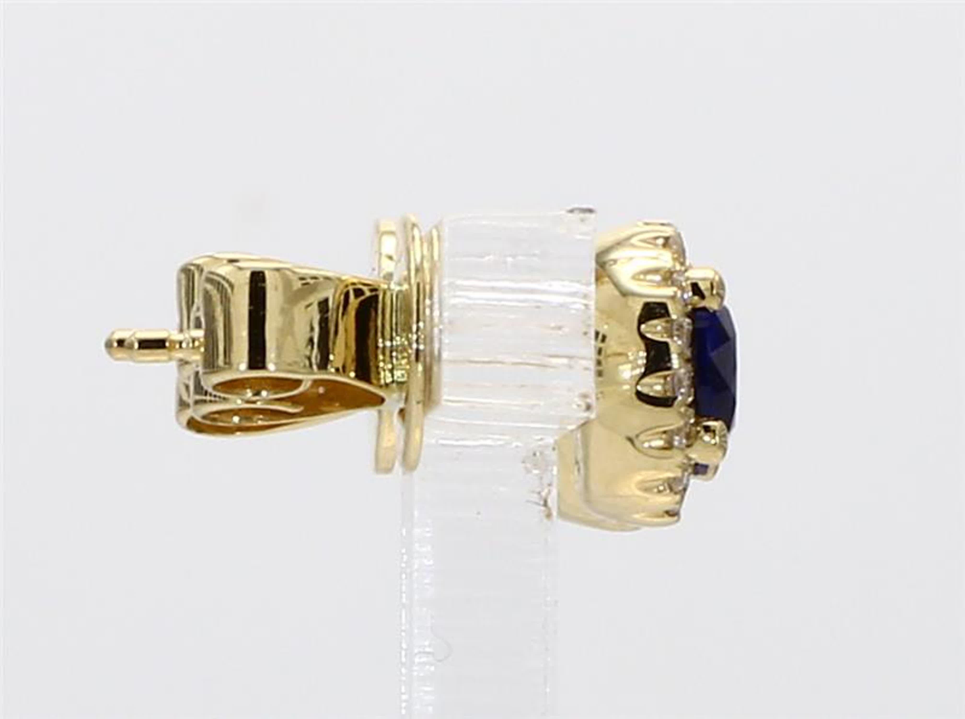 Women's Natural Blue Round Sapphire and White Diamond 1.41 Carat TW Gold Stud Earrings