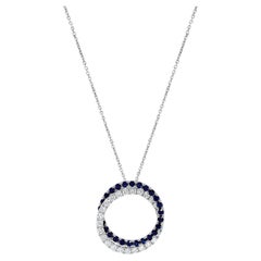 Natural Blue Round Sapphire and White Diamond 1.41 Carat TW White Gold Pendant