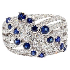 Natural Blue Round Sapphire and White Diamond 1.49 Carat TW Gold Cocktail Band