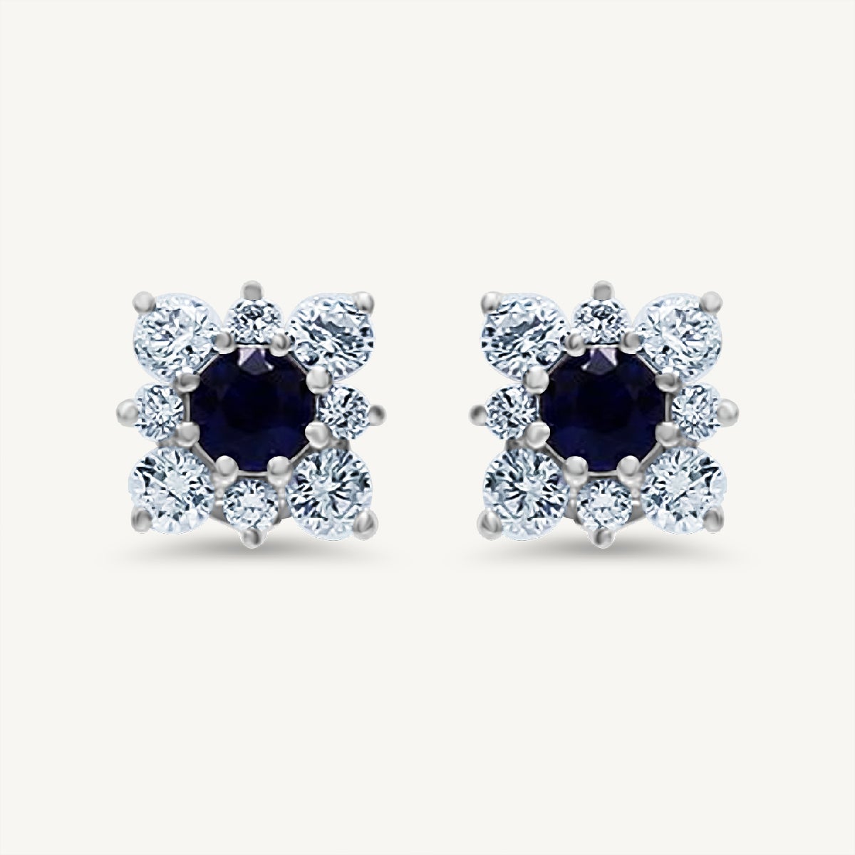 Natürlicher blauer runder Saphir und weißer Diamant 1.49 Karat TW Gold Ohrstecker