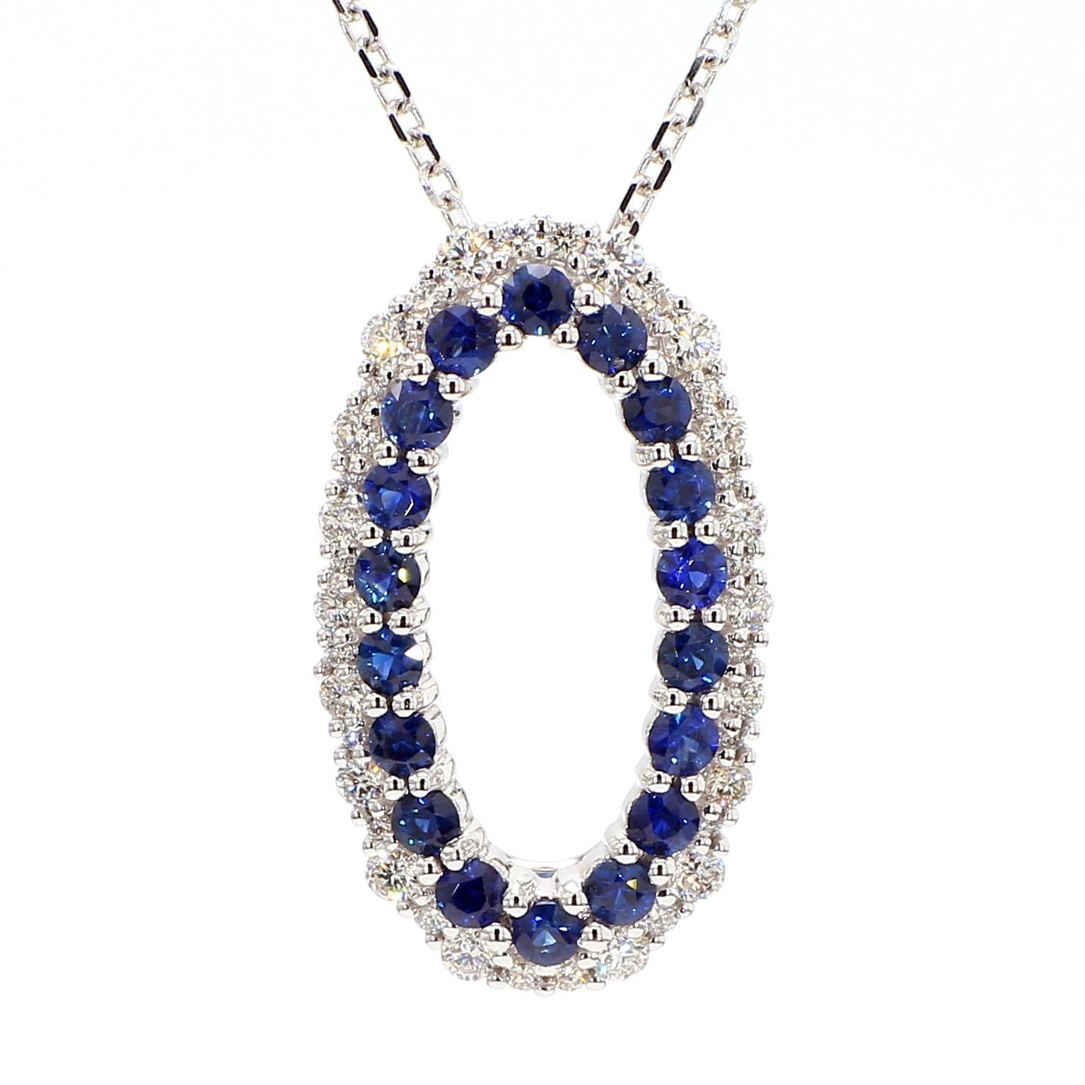 Contemporain Pendentif en or de 1.65 carat poids total avec saphir rond bleu naturel et diamant blanc en vente