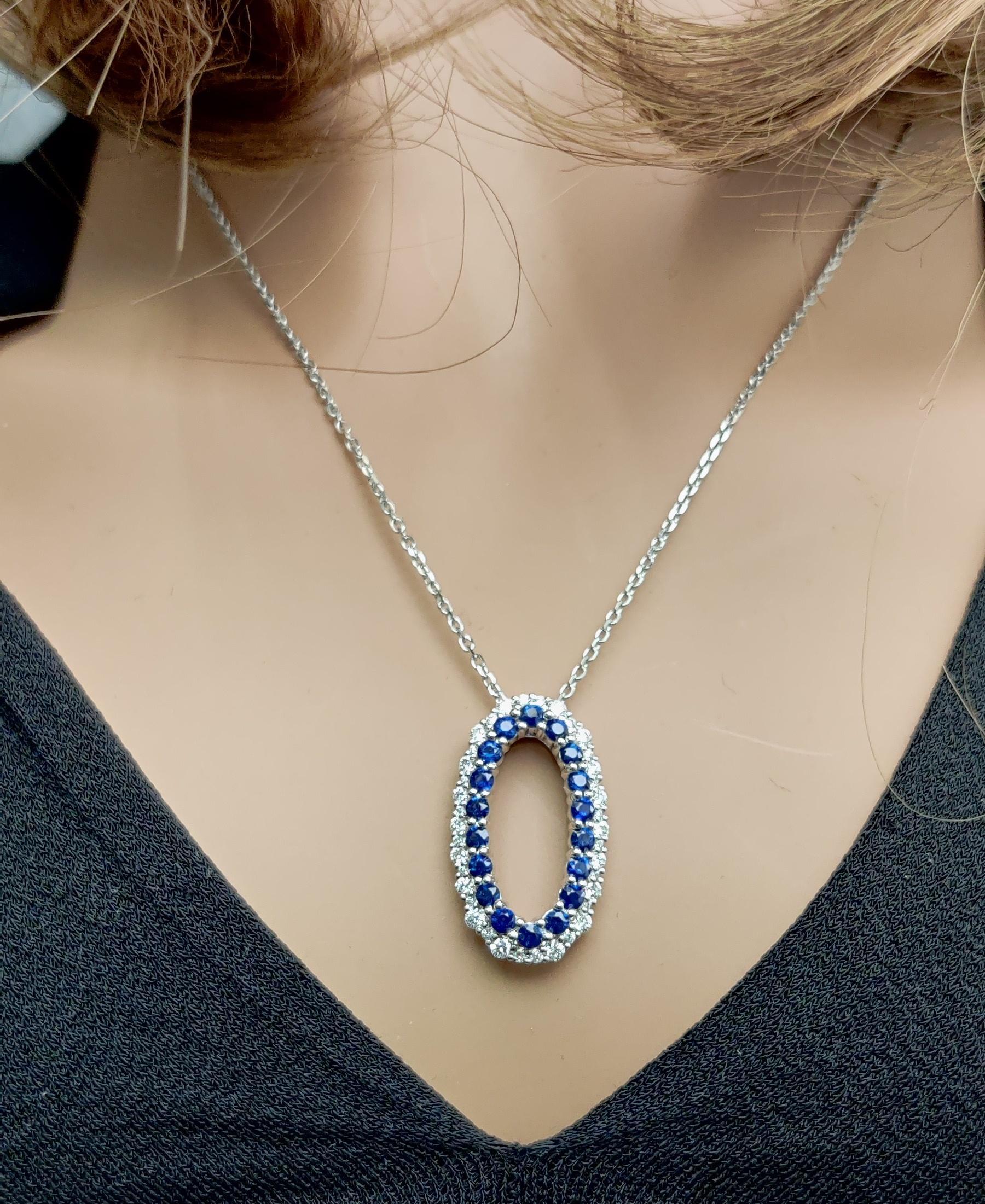 Pendentif en or de 1.65 carat poids total avec saphir rond bleu naturel et diamant blanc Neuf - En vente à New York, NY