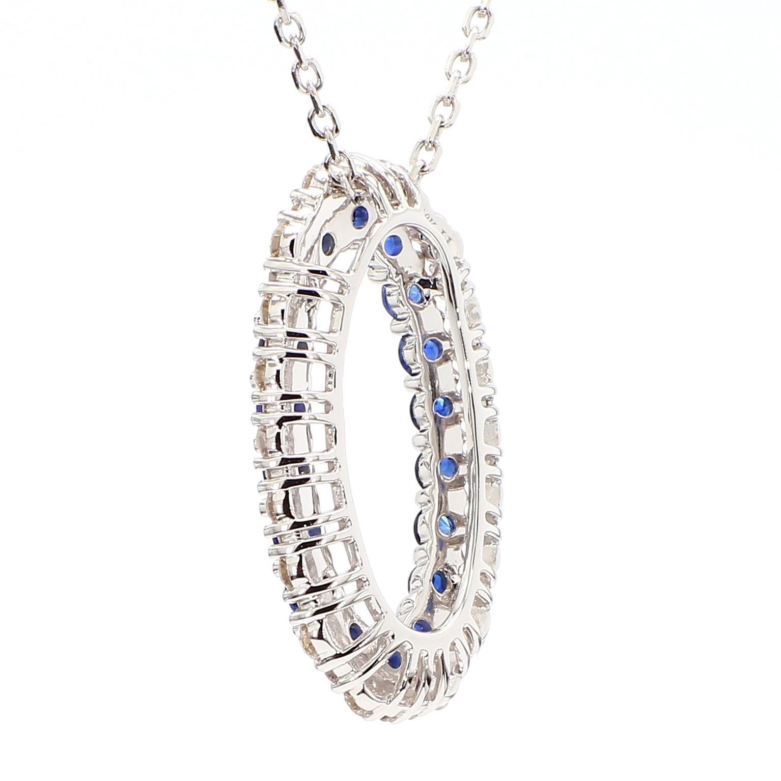 Ciondolo a goccia in oro con zaffiro rotondo blu naturale e diamante bianco da 1.65 carati TW in vendita 1