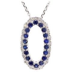 Natural Blue Round Sapphire and White Diamond 1.65 Carat TW Gold Drop Pendant