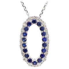 Ciondolo a goccia in oro con zaffiro rotondo blu naturale e diamante bianco da 1.65 carati TW