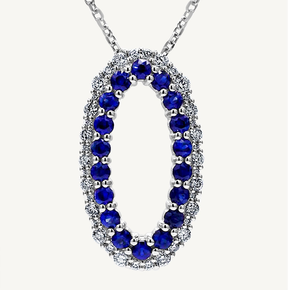 Natural Blue Round Sapphire and White Diamond 1.65 Carat TW White Gold Pendant