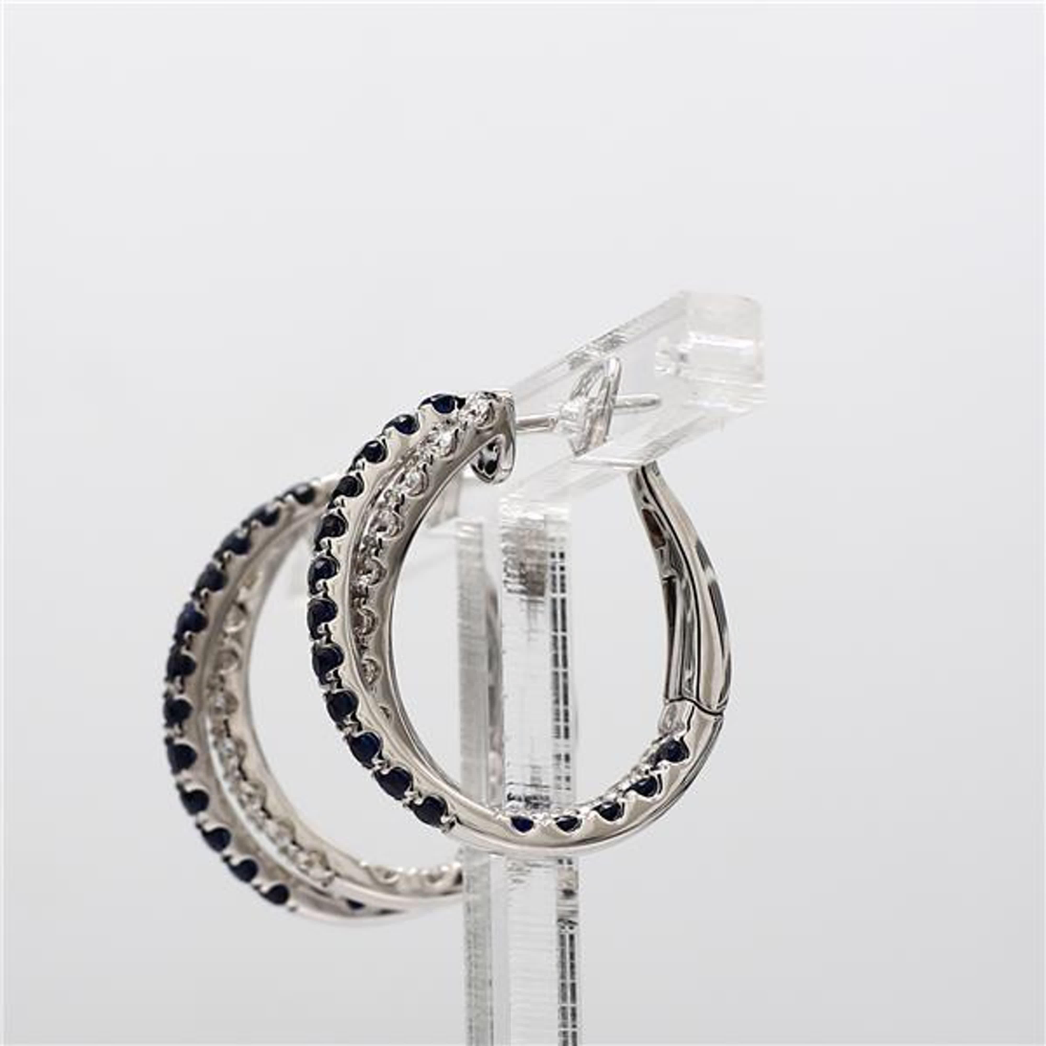 Contemporary Natural Blue Round Sapphire and White Diamond 1.93 Carat TW White Gold Earrings For Sale