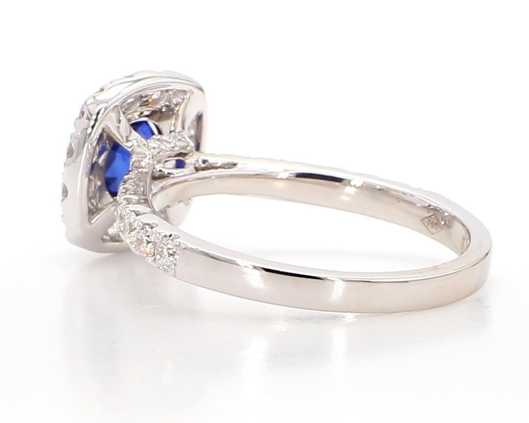 Round Cut Natural Blue Round Sapphire and White Diamond 1.97 Carat TW Gold Cocktail Ring For Sale