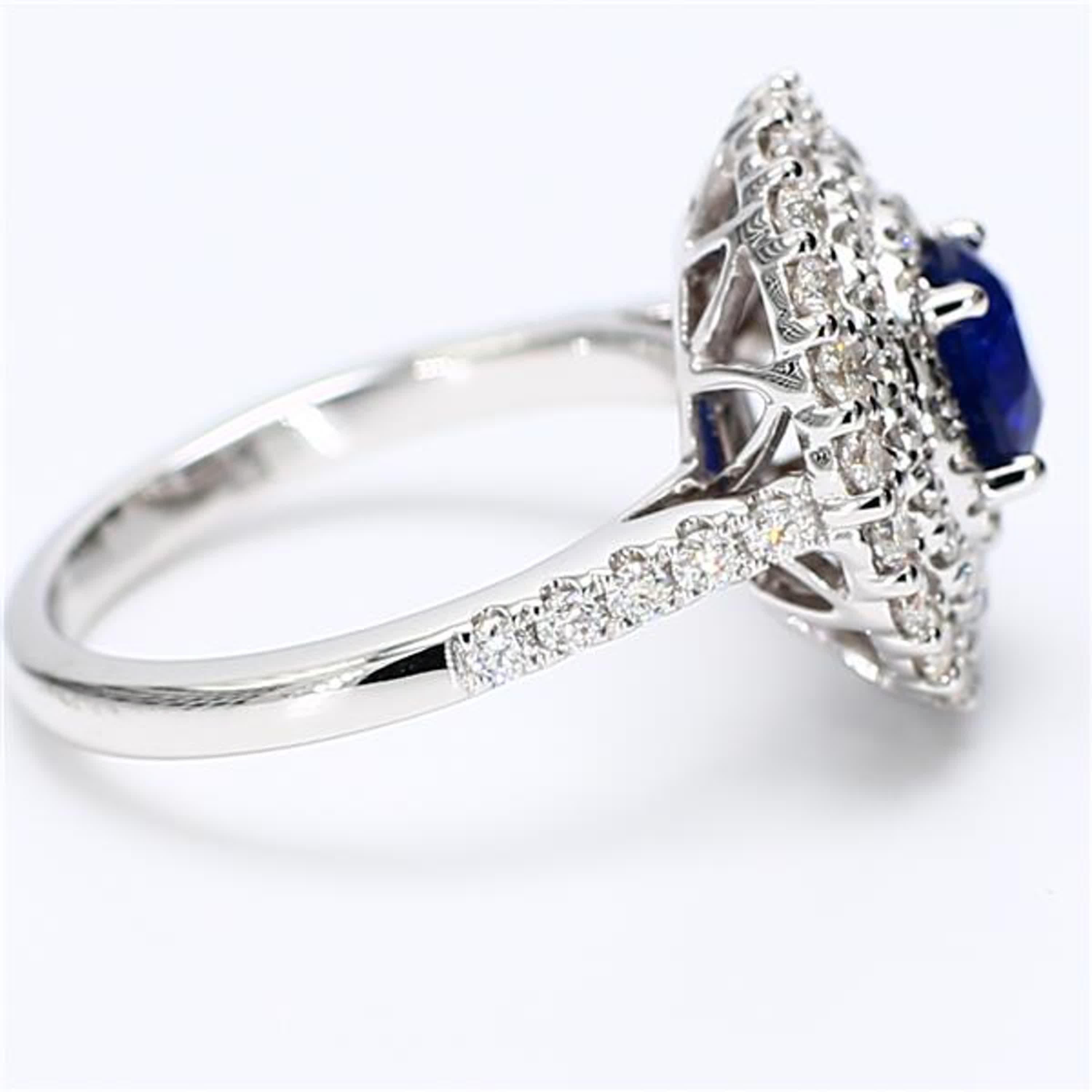 Women's Natural Blue Round Sapphire and White Diamond 2.09 Carat TW Gold Cocktail Ring For Sale