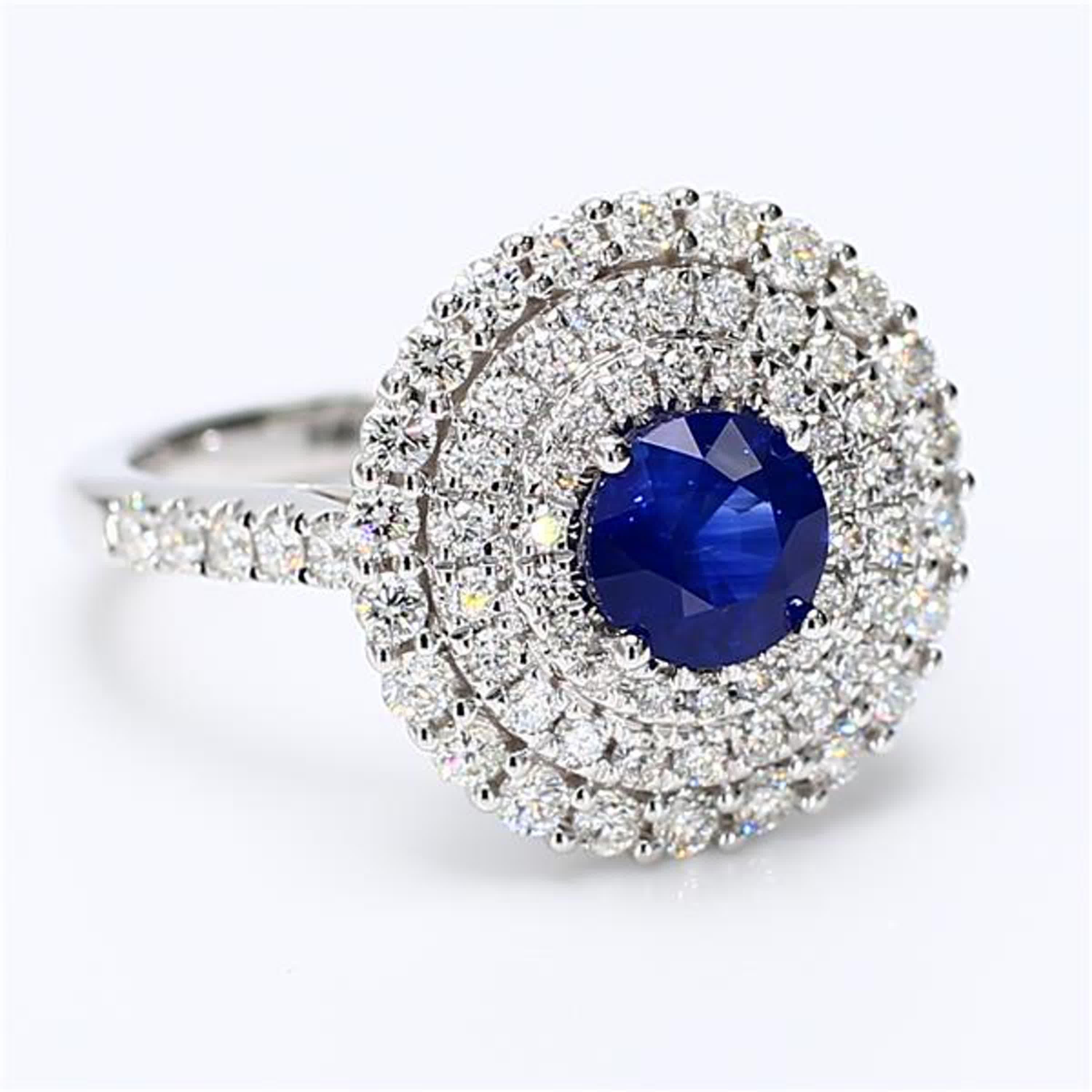 Natural Blue Round Sapphire and White Diamond 2.09 Carat TW Gold Cocktail Ring For Sale 1