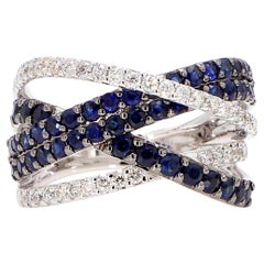 Natural Blue Round Sapphire and White Diamond 2.10 Carat TW Gold Cocktail Ring
