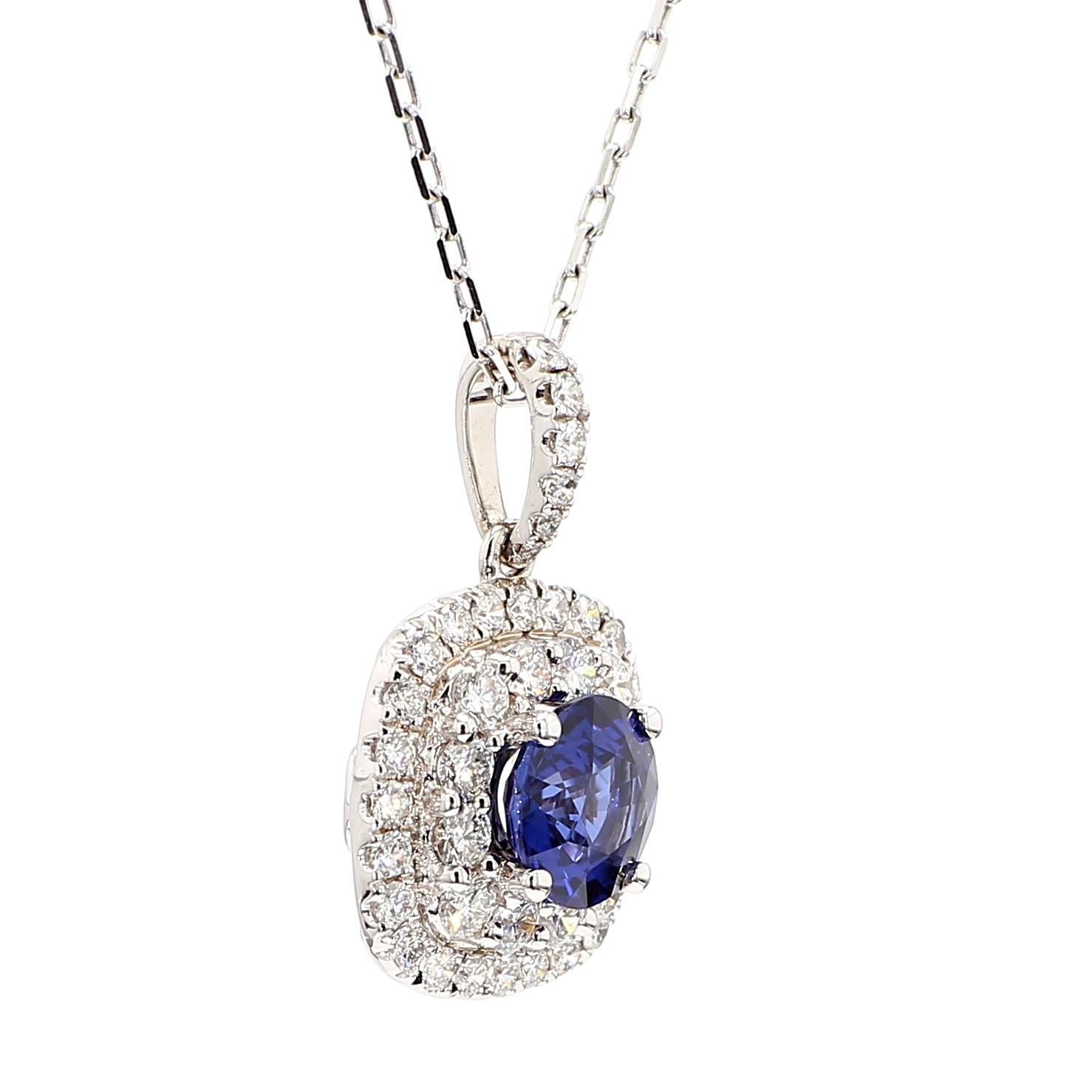 Taglio rotondo Ciondolo a goccia in oro con zaffiro rotondo blu naturale e diamante bianco da 2.54 carati TW in vendita
