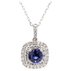 Pendentif en or de 2.54 carat poids total avec saphir rond bleu naturel et diamant blanc