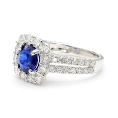 Natural Blue Round Sapphire and White Diamond 2.71 Carat TW White Gold Ring