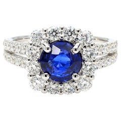 Natural Blue Round Sapphire and White Diamond 2.71 Carat TW White Gold Ring