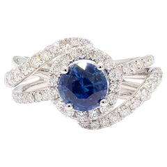 Natural Blue Round Sapphire and White Diamond 2.72 Carat TW Gold Cocktail Ring
