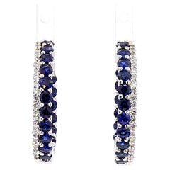 Orecchini a cerchio in oro con zaffiro tondo blu naturale e diamante bianco da 3.47 carati TW