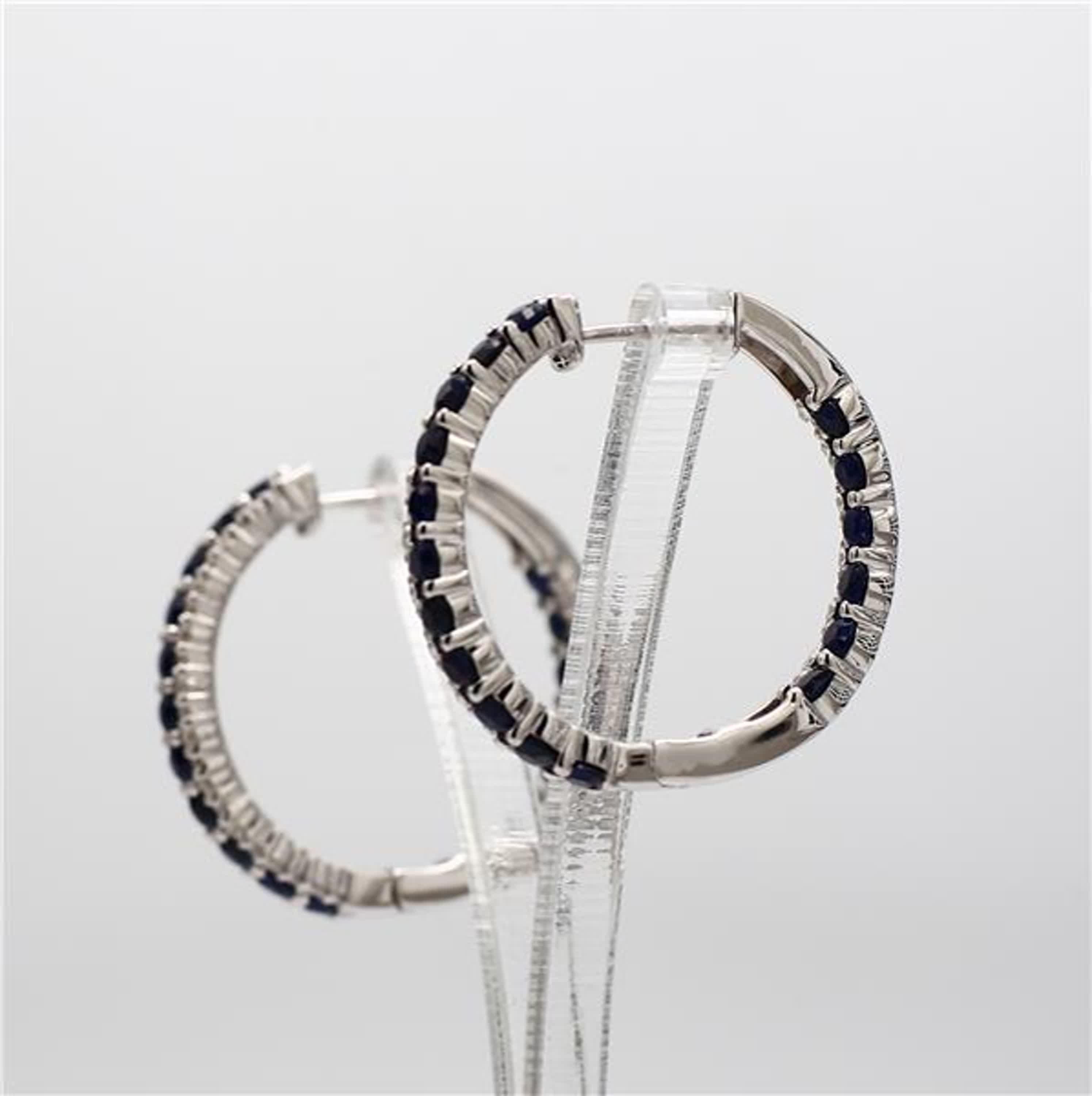 Contemporary Natural Blue Round Sapphire and White Diamond 3.47 Carat TW White Gold Earrings For Sale