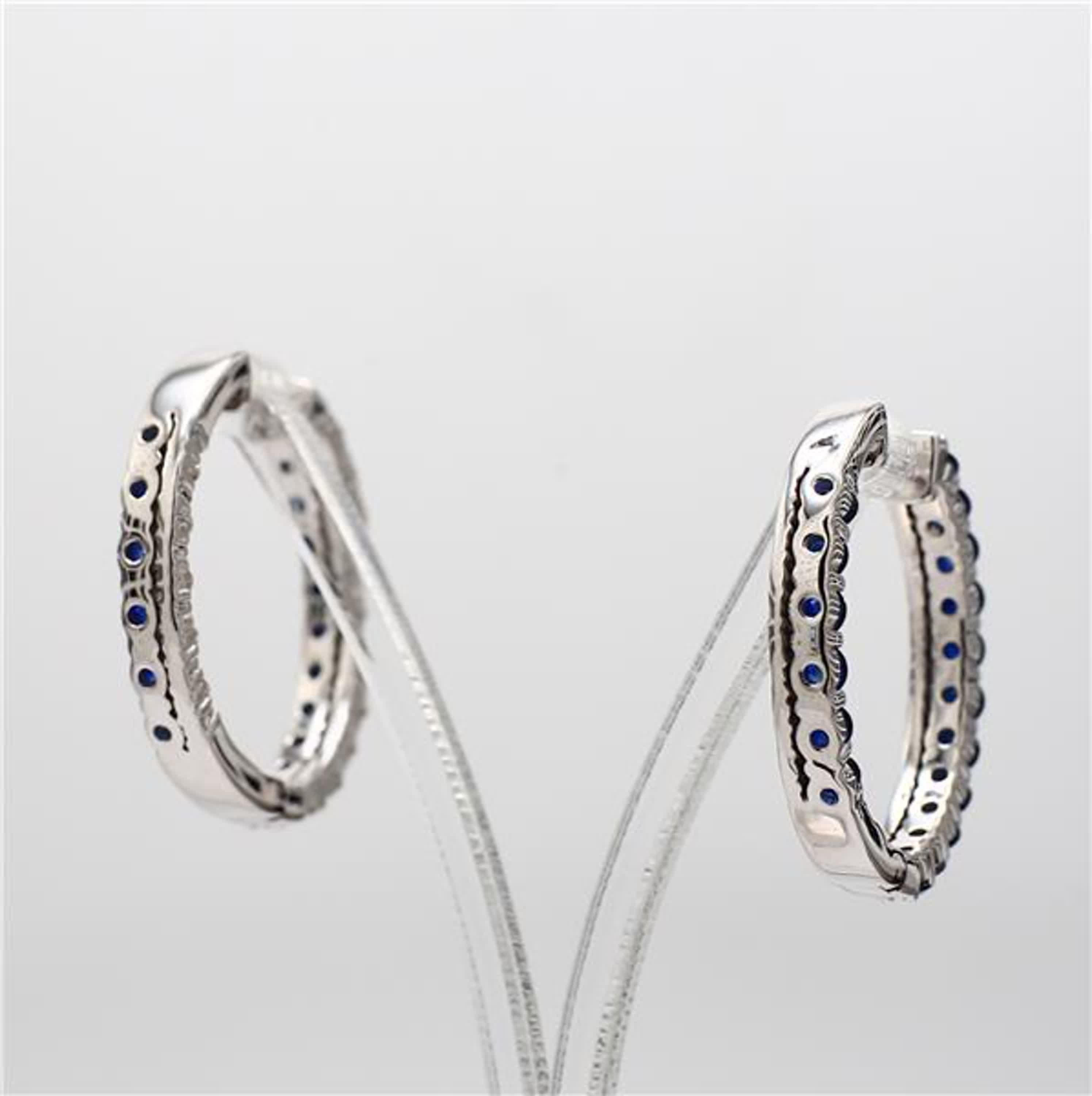 Round Cut Natural Blue Round Sapphire and White Diamond 3.47 Carat TW White Gold Earrings For Sale