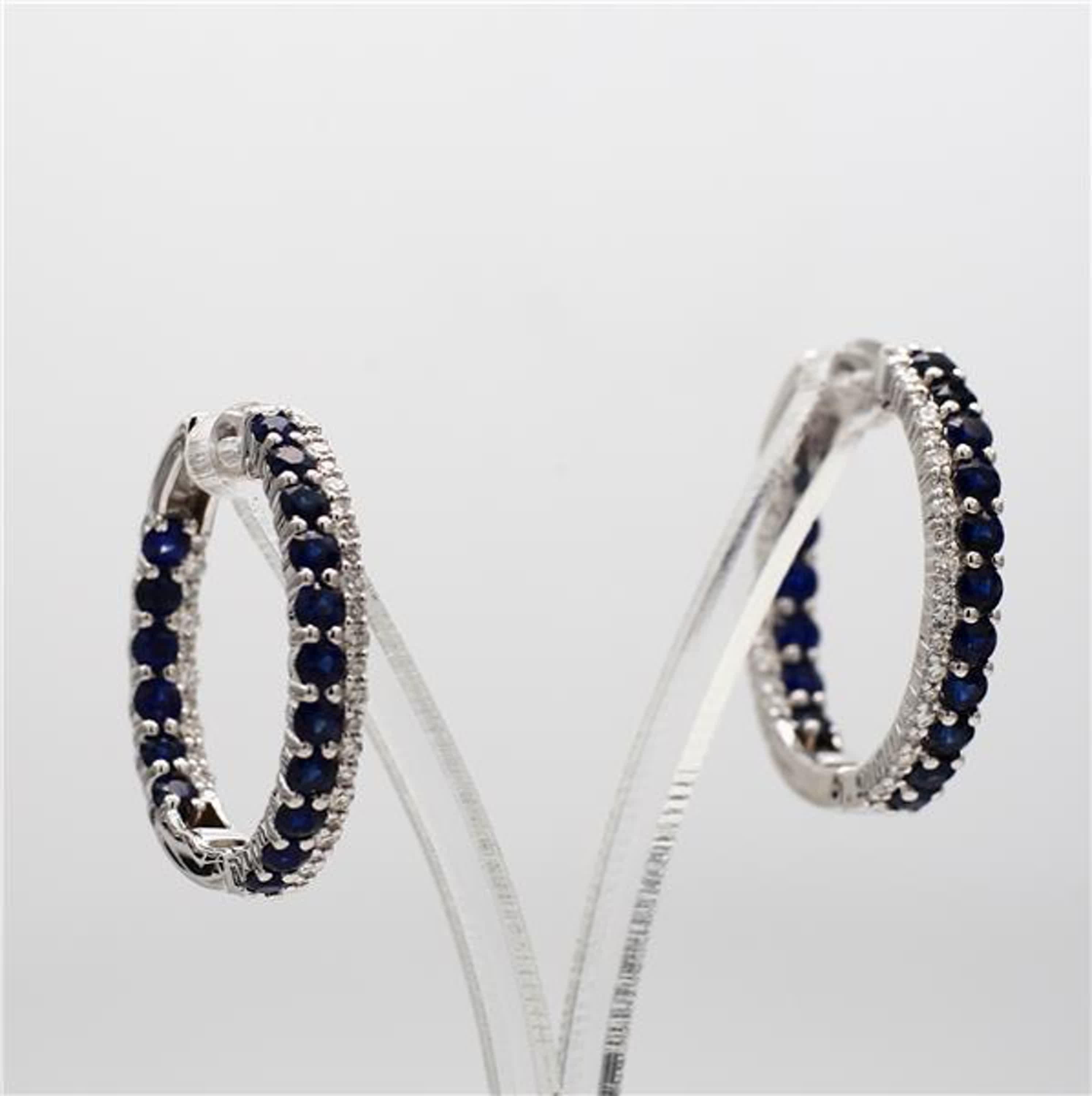 Women's Natural Blue Round Sapphire and White Diamond 3.47 Carat TW White Gold Earrings For Sale